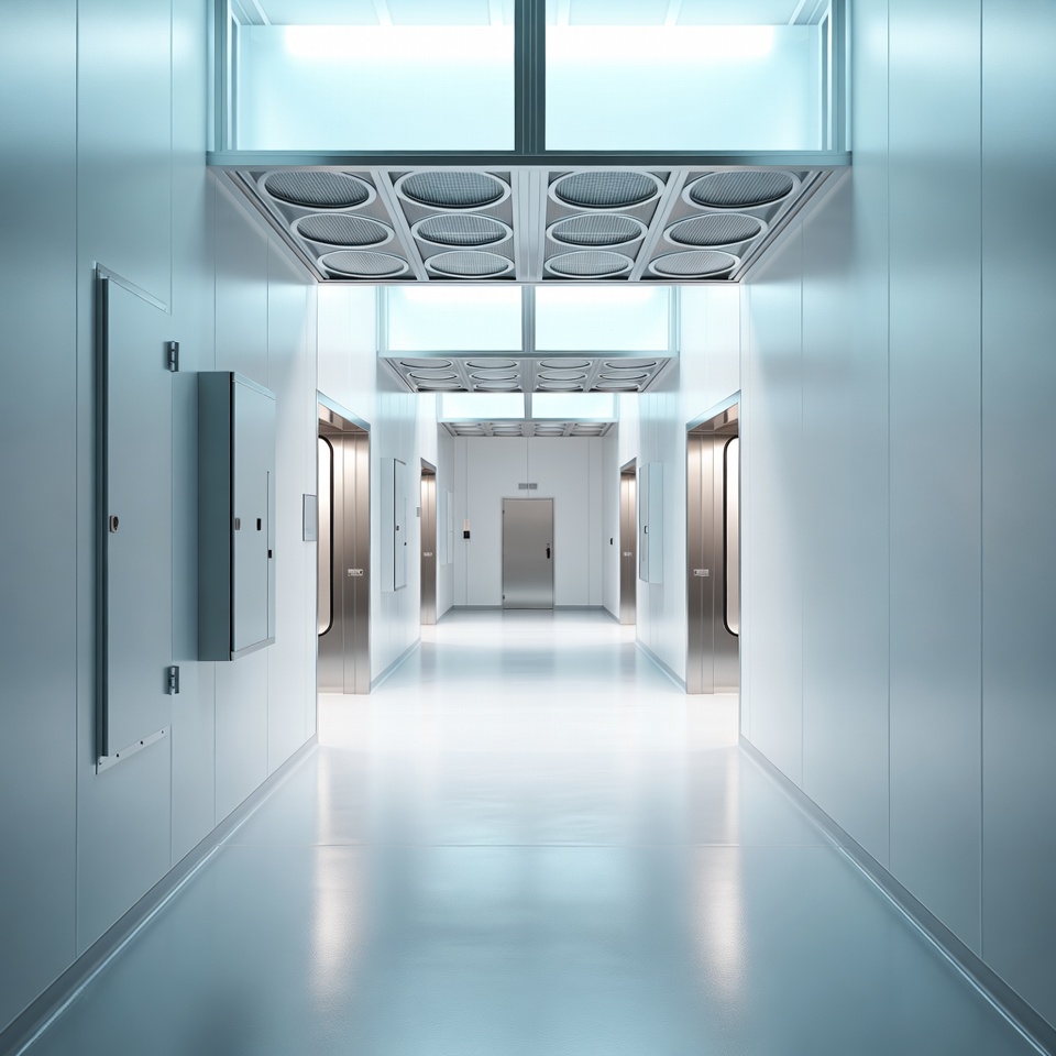 Sterile cleanroom facility with controlled environment and air filtration